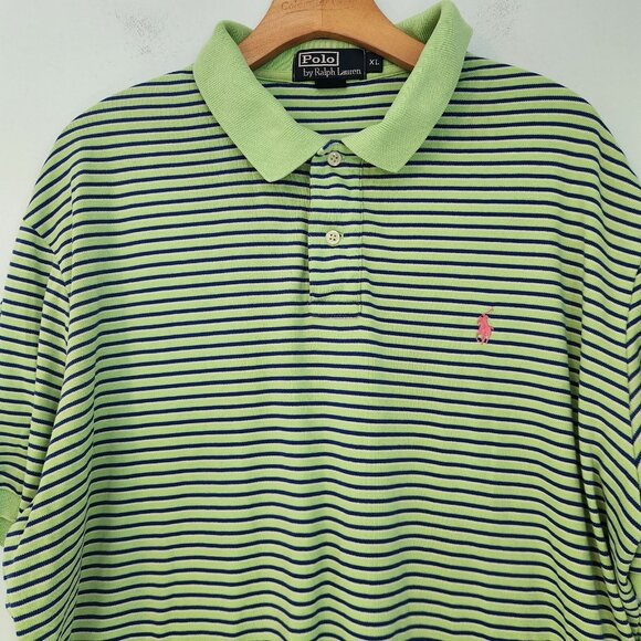 Polo Ralph Lauren Polo Shirt Green Blue Striped Short Sleeve Pony XL‎ Golf EUC - Picture 3 of 9
